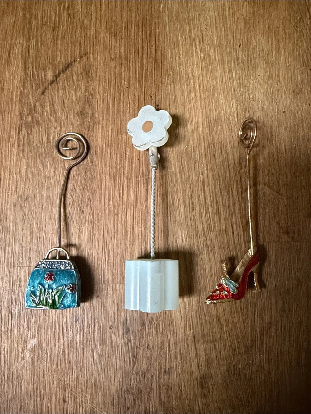 Decorative Red High Heel blue purse and flower Photo Holders